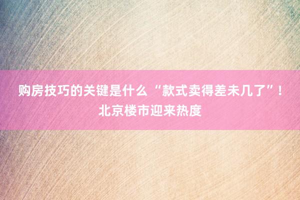 购房技巧的关键是什么 “款式卖得差未几了”！北京楼市迎来热度