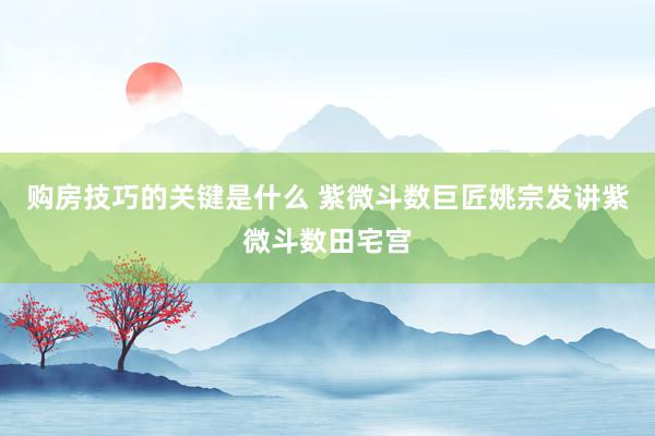 购房技巧的关键是什么 紫微斗数巨匠姚宗发讲紫微斗数田宅宫