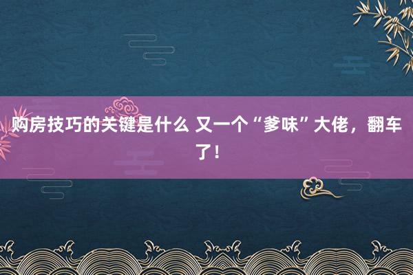 购房技巧的关键是什么 又一个“爹味”大佬，翻车了！