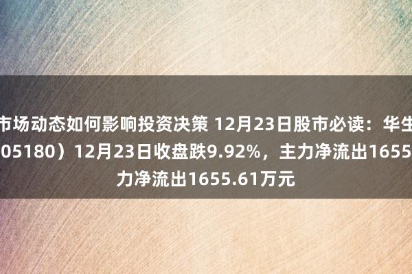 市场动态如何影响投资决策 12月23日股市必读：华生科技（605180）12月23日收盘跌9.92%，主力净流出1655.61万元