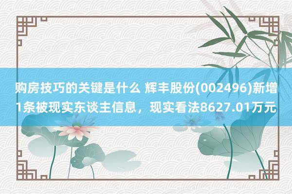 购房技巧的关键是什么 辉丰股份(002496)新增1条被现实东谈主信息，现实看法8627.01万元