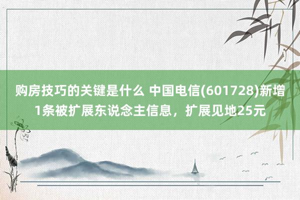 购房技巧的关键是什么 中国电信(601728)新增1条被扩展东说念主信息，扩展见地25元