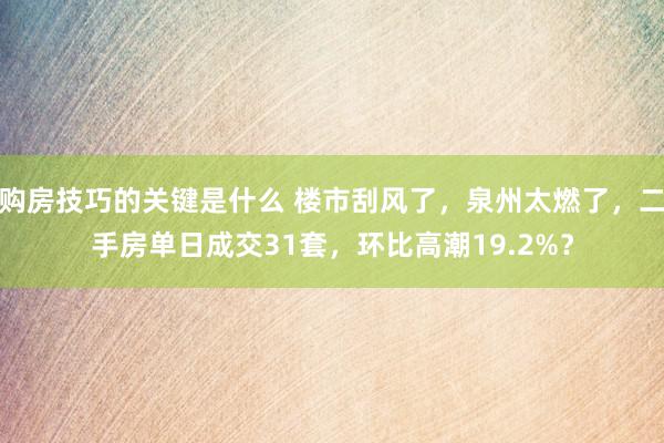 购房技巧的关键是什么 楼市刮风了，泉州太燃了，二手房单日成交31套，环比高潮19.2%？