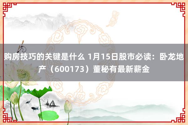 购房技巧的关键是什么 1月15日股市必读：卧龙地产（600173）董秘有最新薪金