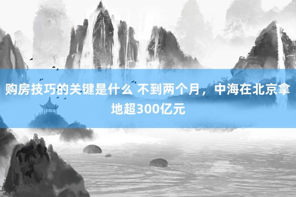 购房技巧的关键是什么 不到两个月，中海在北京拿地超300亿元