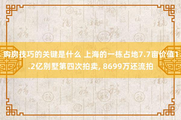 购房技巧的关键是什么 上海的一栋占地7.7亩价值1.2亿别墅第四次拍卖, 8699万还流拍