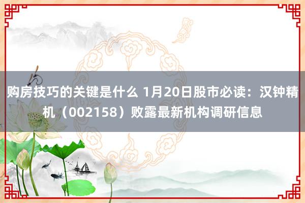 购房技巧的关键是什么 1月20日股市必读：汉钟精机（002158）败露最新机构调研信息