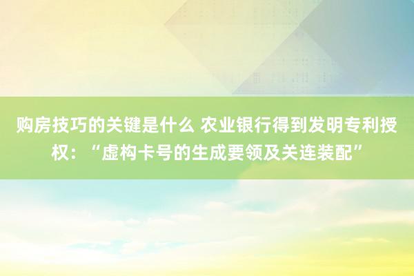 购房技巧的关键是什么 农业银行得到发明专利授权：“虚构卡号的生成要领及关连装配”