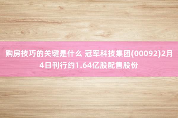 购房技巧的关键是什么 冠军科技集团(00092)2月4日刊行约1.64亿股配售股份