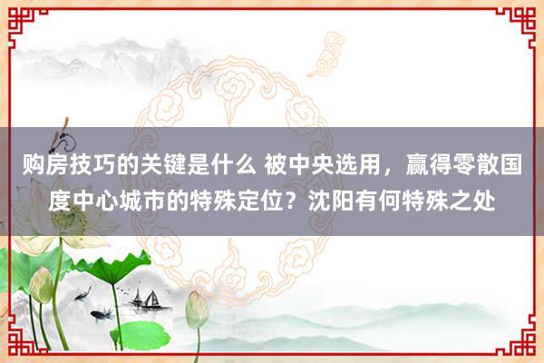 购房技巧的关键是什么 被中央选用，赢得零散国度中心城市的特殊定位？沈阳有何特殊之处