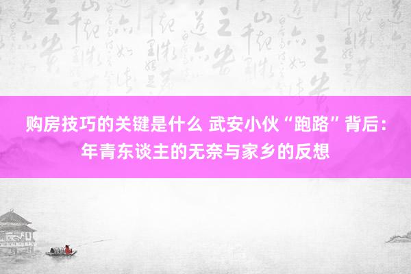 购房技巧的关键是什么 武安小伙“跑路”背后：年青东谈主的无奈与家乡的反想