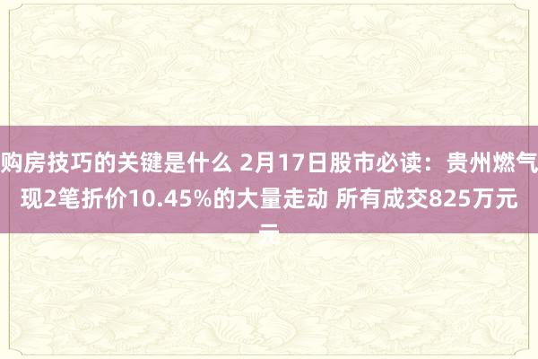 购房技巧的关键是什么 2月17日股市必读：贵州燃气现2笔折价10.45%的大量走动 所有成交825万元