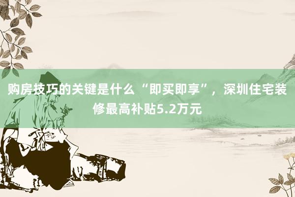 购房技巧的关键是什么 “即买即享”，深圳住宅装修最高补贴5.2万元