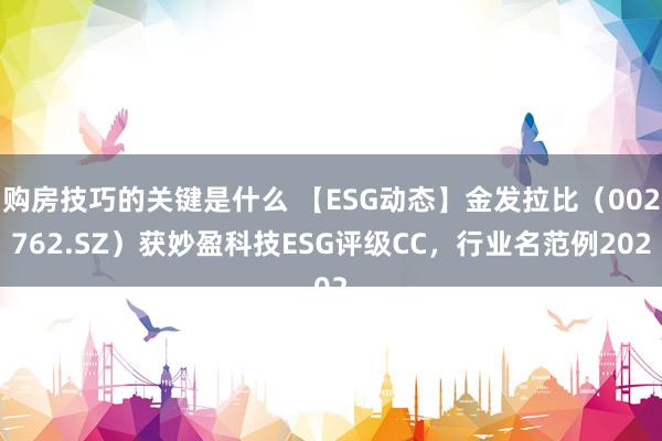 购房技巧的关键是什么 【ESG动态】金发拉比（002762.SZ）获妙盈科技ESG评级CC，行业名范例202