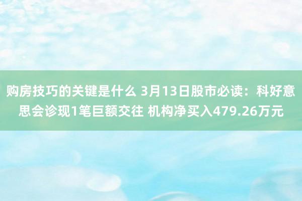 购房技巧的关键是什么 3月13日股市必读：科好意思会诊现1笔巨额交往 机构净买入479.26万元