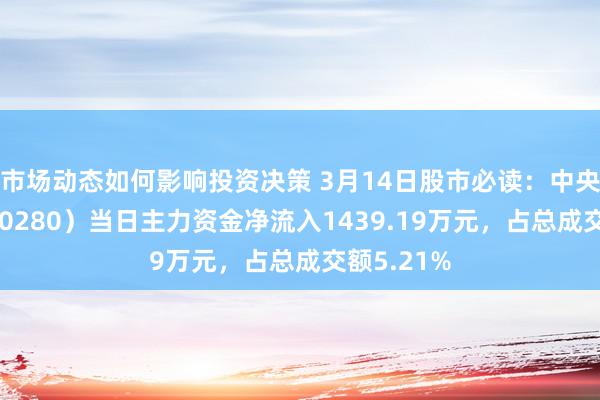 市场动态如何影响投资决策 3月14日股市必读：中央市集（600280）当日主力资金净流入1439.19万元，占总成交额5.21%